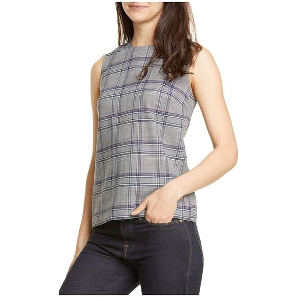 Lewit Blue Sleeveless Wool Plaid Shell Tank Small - Picture 2 of 6